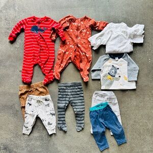 3-6mo Set - One-Piece Footed Pajamas, Pants, Shirts